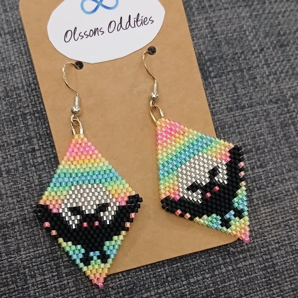 Handmade indigenous beadwork - mothman earrings